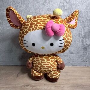 Sanrio Hello Kitty Plush Kids 18" Brown Giraffe Costume Pink Bow Animal Print